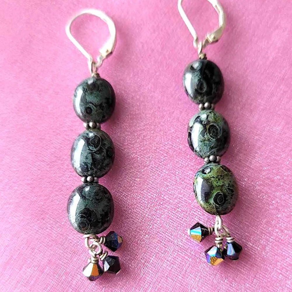 💞💗 Black & Dark Gray Marble Stone Dangle Earrings